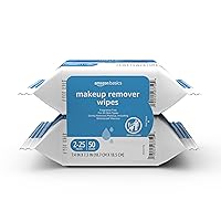 Amazon Basics Make Up Remover Wipes, Fragrance Free, 50 Count (2 Packs of 25) (Previously Solimo)