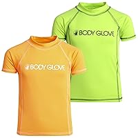 Body Glove Boys' Rash Guard - 2 Pack UPF 50+ Quick Dry Sun and Sand Protection Short Sleeve Swim Shirt (2T-14)