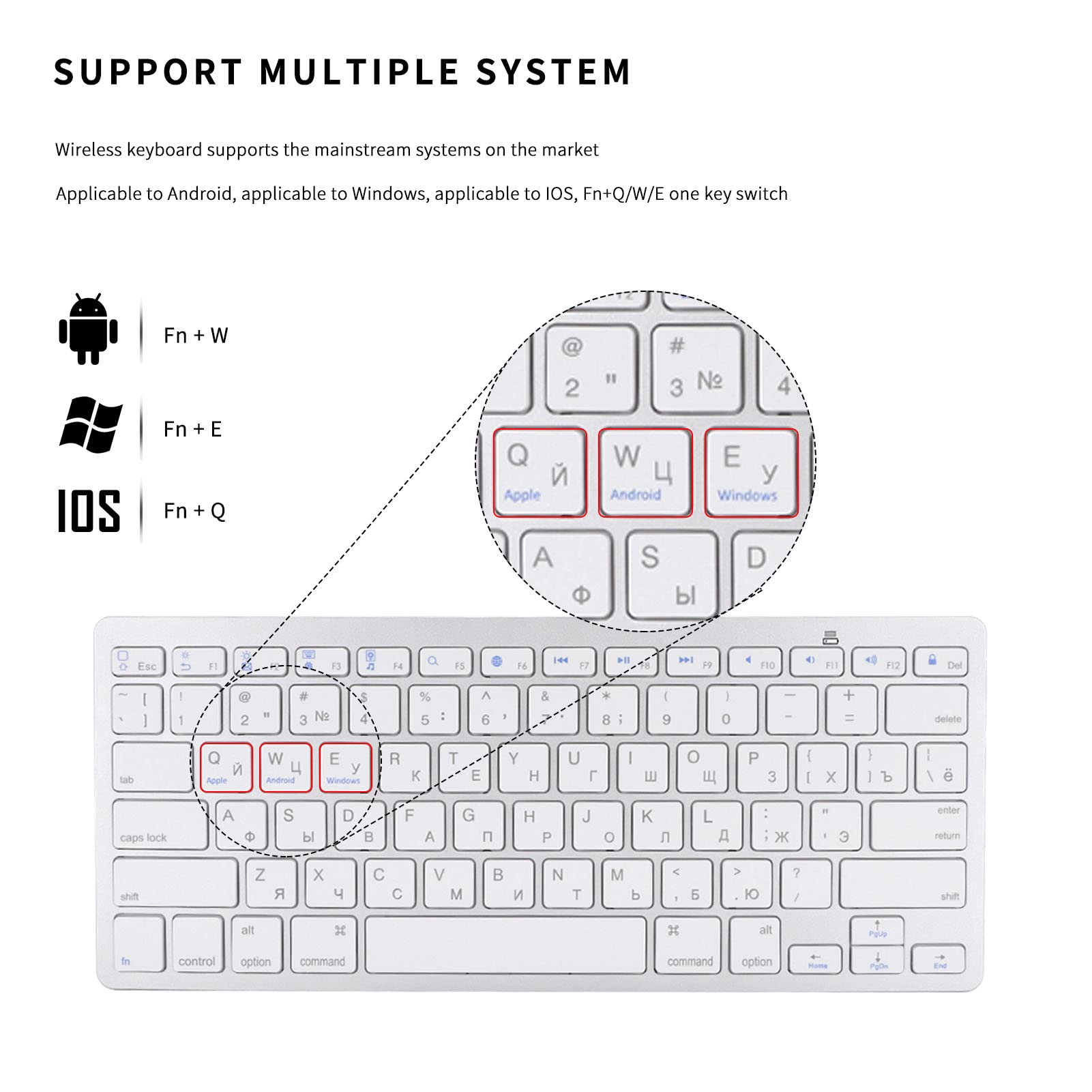 Russian Wireless BT Keyboard,Multi-Functional Ultra-Thin Professional Brightness Adjustment Keyboard,for iOS Mobile Phone/for Windows/for Android