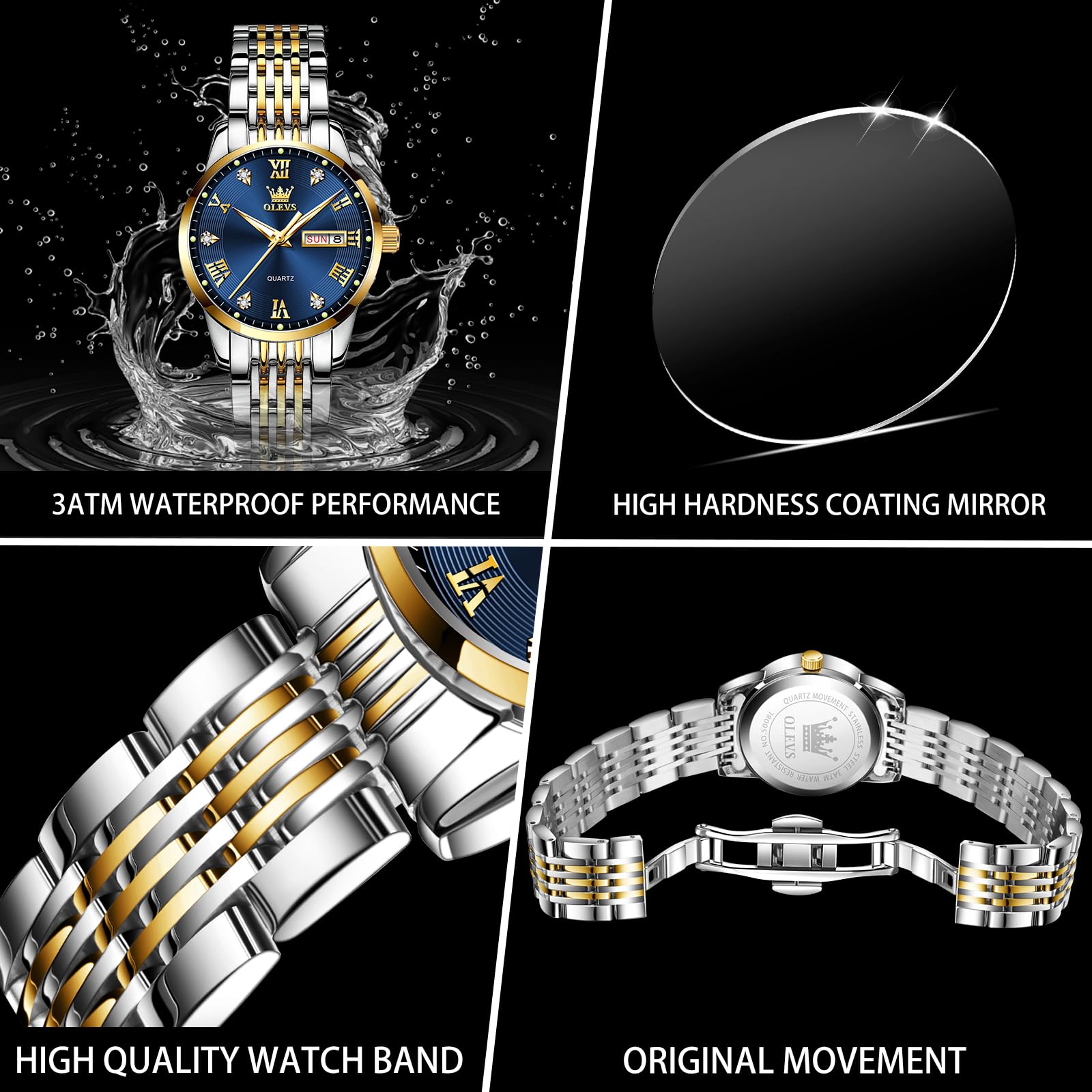 OLEVS Armbanduhr für Damen, Damen-Armbanduhren, silberfarben, wasserdicht, analog, Quarz, Edelstahl, zierliche Damenuhr für kleine Handgelenke, Diamantkleid, Luxus-Uhren für Frauen mit Tag und Datum,