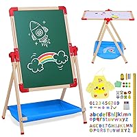 Art Easel for Kids Magnetic Wooden Double Sided Standing Toddlers Chalkboard - 360°Rotating Easel for Toddler Drawing Christmas Birthday Gift for 2-4 Years 15