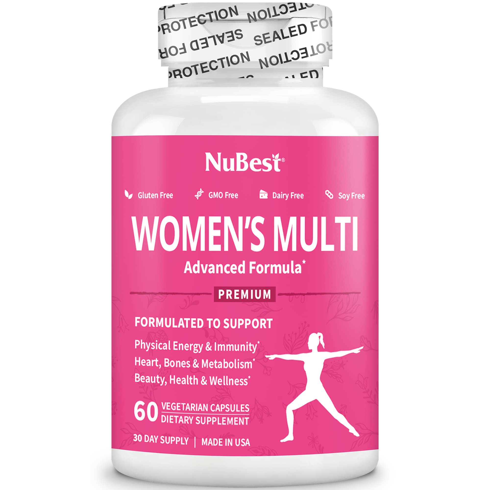 Women’s Multi 18+ by NuBest - Support Immunity, Energy, Bones, Heart & Wellness - Vitamins A, C, D, E, B1, B2, B6, B12, Biotin, Calcium, Zinc, Copper, Spirulina & More - 60 vegan caps | 1 Month Supply