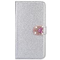 Wallet Case Compatible with Samsung Galaxy A55 5G, Glitter Bling Love Buckle Diamond Pu Leather Flip Phone Cover (Silver)
