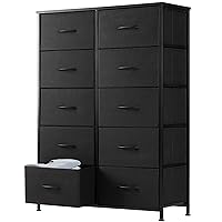 DUMOS Dresser for Bedroom, Tall Storage Drawers, Fabric Storage Tower with 10 Drawers, Chest of Drawers with Fabric Bins, Sturdy Metal Frame, Wood Tabletop for Kids Room, Closet, Entryway, Nursery