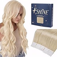 Fshine Tape in Hair Extensions Human Hair Color 60 Platinum Blonde Seamless Skin Weft Tape Ins Human Hair Extensions 20 Pcs Pu Tape in Hair Extension White Tape Adhesive in Extensions 50 Grams