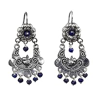 NOVICA Handmade .925 Sterling Silver Lapis Lazuli Chandelier Dangle Earrings Authentic Mazahua with Blue Mexico Snorkel Floral Animal Themed Birthstone Bird [2 in L x 1.3 in W x 0.2 in D] 'Mazahua