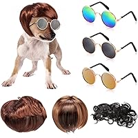 MTLEE 6 Pcs Funny Dog Wig Retro Pet Round Sunglasses Dog Cat Cosplay Wig Pet Costumes Accessories Small Dog Headwear for Holiday Party Decor