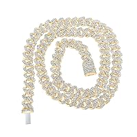 The Diamond Deal 10kt Yellow Gold Mens Baguette Diamond 22-inch Cuban Link Chain Necklace 11-5/8 Cttw