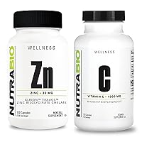 NutraBio Zinc Chelate and Vitamin C with Rose HIPS Supplement Bundle – Vitamin Supplement Bundle May Help with Antioxidant and Immune Support, and Overall Health and Wellness