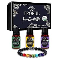 Top 3 Organic Essential Oils Chakra Diffuser Bracelet Gift Set - 100% Pure Natural Certified USDS Organic Lavender Peppermint Lemon Aromatherapy Oil for Diffuser DIY Topical Use 3x10 ML