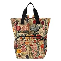 Watercolor Flowers Leaves Wildflower Diaper Bag Backpack for Men Women Large Capacity Baby Changing Totes with Three Pockets Multifunction Travel Back Pack for Travelling Playing