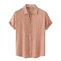 Mens Hawaiian Shirt 2023 Fashion Polka Dot Printed Summer Casual Short Sleeve Lapel Cotton Comfy Buttons Down Shirts