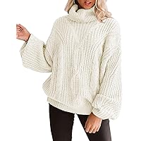 ZESICA Women's 2024 Fall Long Sleeve Turtleneck Chunky Knit Loose Oversized Sweater Pullover Jumper Tops