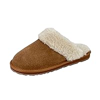 Clarks Womens Open Back Suede Leather Comfort Clog Slipper JMS0583C - Plush Faux Fur Trim - Indoor Outdoor House Slippers For Women