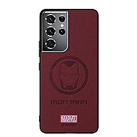Case for Galaxy S21 Ultra 5G, with Superhero Character Compatible Samsung S21 Ultra Leather Case Wine RED