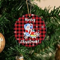 Personalized 3 Inch Snowflake Christmas Santa Claus with Gift Bag Red Black Plaid White Ceramic Ornament Holiday Decoration Wedding Ornament Christmas Ornament Birthday for Home Wall