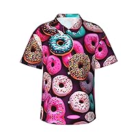 Donut Men's Casual Button-Down Hawaiian Shirts â€“ Funky Tropical Summer Outfits â€“ Retro Printed Beach Wear for Men