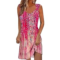 Summer Dresses for Women Mini Beach Boho Sleeveless Vintage Floral Flowy Tshirt Tank Sundresses