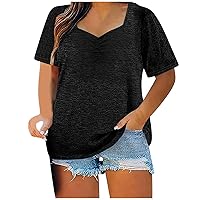 Womens Plus Size V Neck T Shirts Summer Short Sleeve Sexy Tops Casual Loose Fit Soft Basic Tees Dressy Blouses
