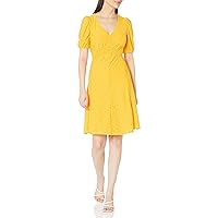 London Times Women's V-Neck Smocked Waist Fit and Flare Dress Casual Summer Vacation Easy to Wear
