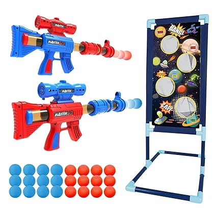 Shemira Shooting Game Toy for 5 6 7 8 9 10+ Years Old Boys & Girls,2pk Foam Ball Popper Air Guns, 24 Foam Balls, Space War Theme Shooting Target, Compatible with Nerf Toy Guns, Ideal Gift for Boys