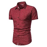 Shirts for Men Summer Short Sleeve Turndown Collar Button Down Slim-Fit Shirt Stylish Polka Dot Printed Casual Tops