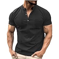 Mens Quarter Button Polo Shirts Slim Solid Color Muscle Tees Short Sleeve Sport Gym Blouse V Neck Summer Basic Tops