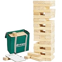 Olsa Giant Tumble Tower, 60 PCS Wooden Block Stacking Yard Game with Carrying Bag, Classic Indoor & Outdoor Games for Kids Adults Family (Stack from 2.2 Ft to 5 Ft)