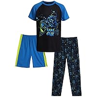 Boys' Pajama Set - 3 Piece Sleep Shirt, Pajama Pants, and Lounge Shorts (8-18)