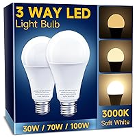3 Way Light Bulbs 30 70 100W Equivalent Warm White 3000K, 3 Way LED Light Bulbs, Dimmable A19 LED Light Bulbs, Three Way LED Bulbs E26 Medium Base for Bedroom, Kitchen, Living Room, 2 Pack