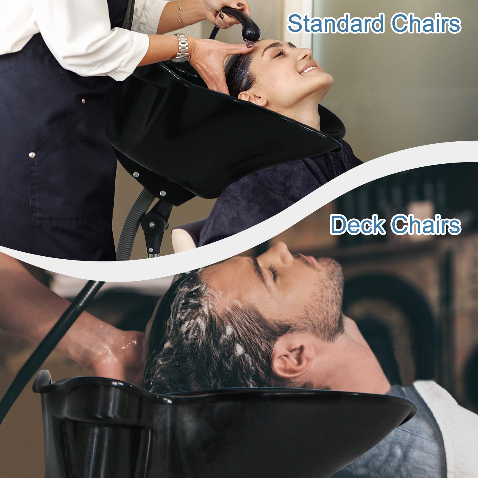 Height Adjustable Portable Salon Deep Shampoo Basin Sink Hair Treatment Bowl with Drain Hose- Black