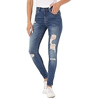 RHODANTHE Women's Ripped Boyfriend Jeans Stretch Skinny Jean Trendy Distressed Straight Leg Jeans with Holes