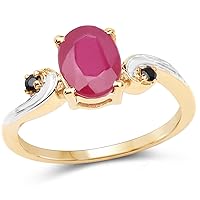 14K Yellow Gold Plated 1.67 Carat Glass Filled Ruby and Black Spinel .925 Sterling Silver Ring