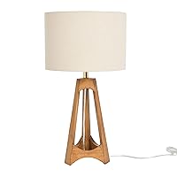 Creative Co-Op A- Frame Rubber Wood Cream Linen Shade, Espresso Table Lamp, Natural