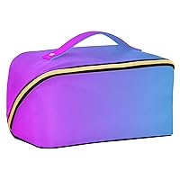 Blue Purple Gradient Cosmetic Bag for Women Travel Makeup Bag with Portable Handle Multi-functional Toiletry Bag Large Travel Cosmetic Case for Travel Makeup Beginners