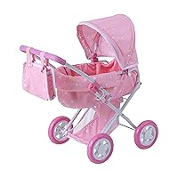 Olivia's Little World - Play Baby Doll Bassinet Stroller, Baby Doll Pram Stroller Buggy for 3 4 5 Year Old Girls, Toy Stroller for Toddlers 1-3, Twinkle Stars Princess Deluxe Toy Stroller - Pink/White