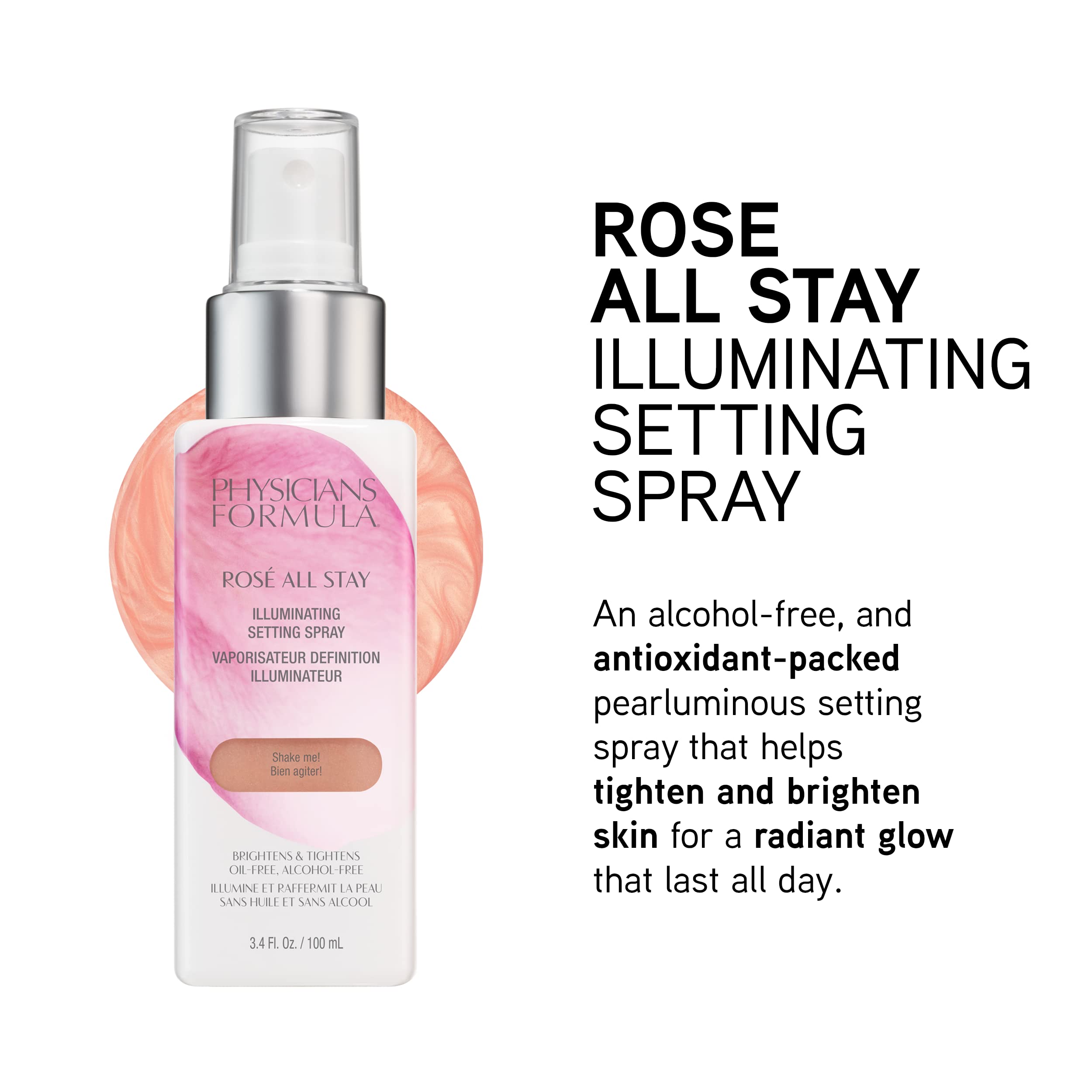 Physicians Formula Rosé All Stay Illuminating Setting Spray For Makeup, Oil-Free, Alcohol-Free, Antioxidants | Dermatologist Tested, Clinicially Tested