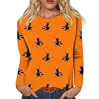 Women's Fall Sweaters Fashion Casual Long Sleeve Striped Halloween Printed Round Neck Top Tops, S-3XL
