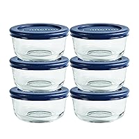 1 Cup Glass Storage Containers with Lids, Set of 6 Glass Food Storage Containers with Navy Blue SnugFit Lids