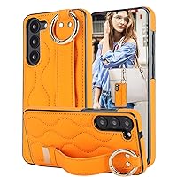 CCSmall for Samsung Galaxy S23+ Plus Case with Wristband Strap, PU Leather Phone Case with Ring Stand Case for Samsung Galaxy S23 Plus ZWD Orange