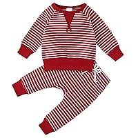 Kids Clothes Boys 2-7 Infant Newborn Kids Baby Boys Girls Striped Patchwork Long Sleeve Blouse Tops (Red, 9-12 Months)