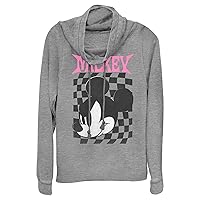 Disney Classic Mickey Checkers Women's Cowl Neck Long Sleeve Knit Top