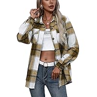 Womens Autumn and Winter Thickened Cashmere Long Sleeve Plaid Top Loose Casual Shirt Coat