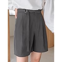 Shorts for Women Shorts Women's Shorts -Ring Ribbon Fold Pleated Shorts Shorts (Color : Gray, Size : Medium)