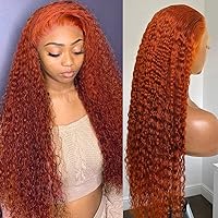 Ginger Orange Lace Front Wigs Deep Wave Human Hair Wigs for Black Women 180% Density 13x6 Transparent Deep Curly Lace Frontal Wigs Fall Colored Pre Plucked (40inch)