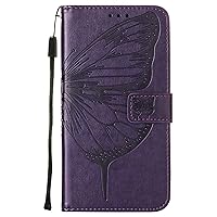 Phone Case for Samsung S22 Ultra Butterfly Series Full Body Dark Purple Leather Wallet Flip Phone Cover Magnetic Buckle Close Built Credit Card Holder Kickstand