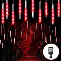 Blingstar Meteor Shower Lights 30CM 10 Tubes 240 LED Christmas Lights Plug in Snowfall LED Lights Outdoor Waterproof Falling Rain Lights for Tree Holiday Porch Yard Patio Roof Party Decoration, Red