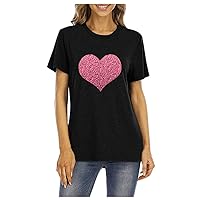Women's Heart Graphic Tee Tops Summer Basic T Shirt Sexy Trendy Printed Tunic Loose Fit Shirts for Mother's Day