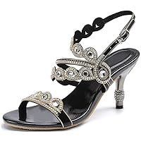 Women Evening Sandals Wedding Rhinestone Sandal Shoes Ankle Strap Mid Heels
