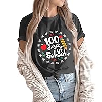 100 Days of School Shirt,T Shirts Women Graphic Short Sleeve Summer Tops Loose Casual Teacher Tees Teacher Gift Top